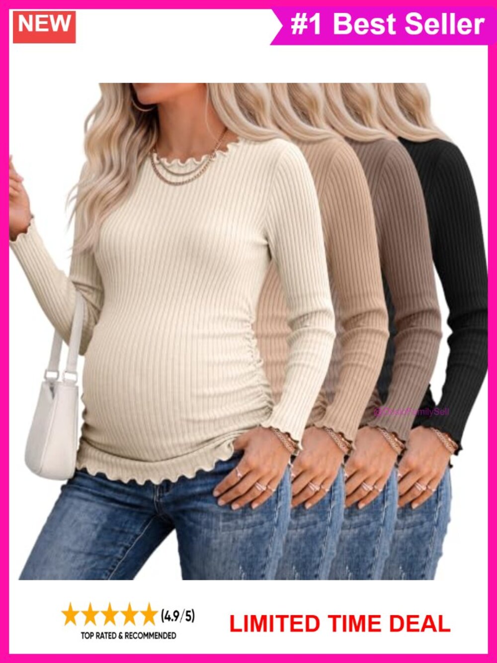 4 Pack Women Ribbed Long Sleeve Maternity Tops Mock Turtleneck Ruching